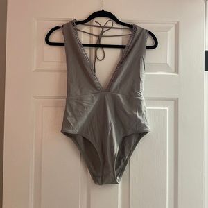 NWT aerie grey one piece swimsuit. Size large.